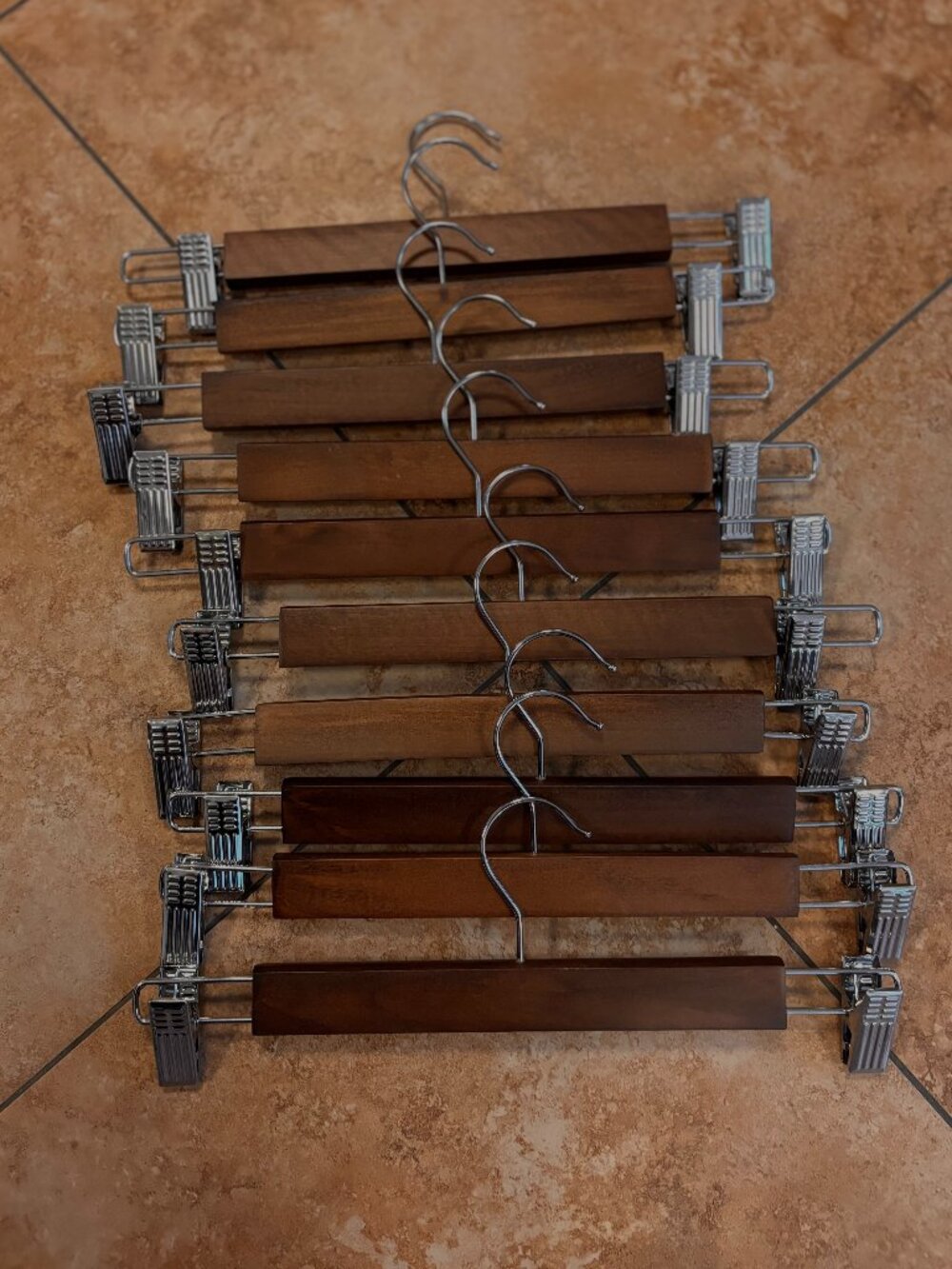 ZOBER High-Grade Wooden Pants Hangers with Metal Clips Grip-Vintage Wood 10pack